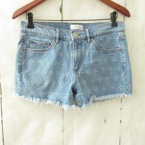 Ann Taylor Loft Jeans Shorts 4 27 Textured Mid Rise Cut Off Frayed Raw Hem